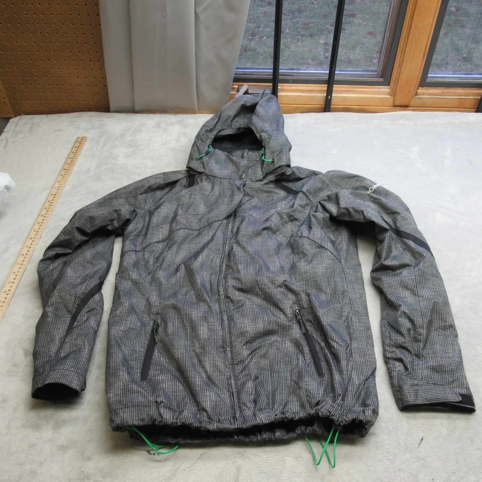 Columbia Jacket Womens Large Gray Striped Interchange Waterproof 3in1 Shell